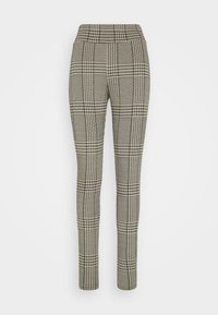 Pantalones ajustados con un patrón de ajedrez en gris y negro, con una tela suave y versátil y una silueta estilizada.