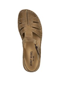 Braune Leder-Sandale mit offenem Zehenbereich und ausgestanztem Design. Verfügt über gestickte Akzente und eine markenidentische Innensohle, die einen lässigen Stil unterstreicht.