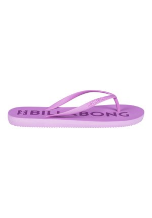 Purple flip-flop with a textured rubber sole and narrow straps. "BILLABONG" logo printed on the footbed. Flat and minimalistic design.