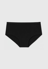 Slip hipster in cotone nero con un elastico liscio e un taglio classico, caratterizzati da un design senza cuciture per comfort e un aspetto sobrio.