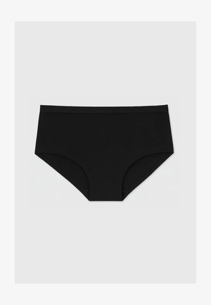 Slip hipster in cotone nero con un elastico liscio e un taglio classico, caratterizzati da un design senza cuciture per comfort e un aspetto sobrio.