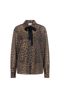 Blouse met luipaardprint met zwarte strik bij de hals, twee voorzakken, knoopsluiting, lichtgewicht stof, lange mouwen en een losse pasvorm.