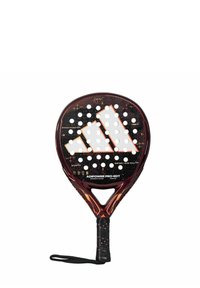 Adipower Pro-EDT paddle with a black and maroon design, featuring white perforations, a textured grip, and a distinctive logo pattern.