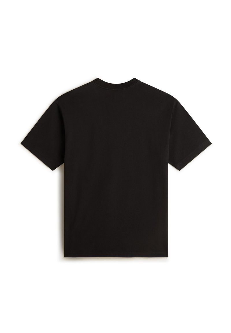 T-shirt noir à manches courtes en coton doux, avec un col rond, une coupe droite et une texture lisse sans motifs ni accents visibles.