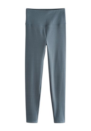 Grå leggings med høj talje og fuld længde, med glat, sømfri front og tætsiddende manchetter ved anklerne.