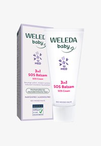 Weleda Baby Balsamo SOS 3in1 in tubo e scatola, crema senza fragranze e alcol per pelle sensibile e soggetta a neurodermatite, con malva bianca biologica.