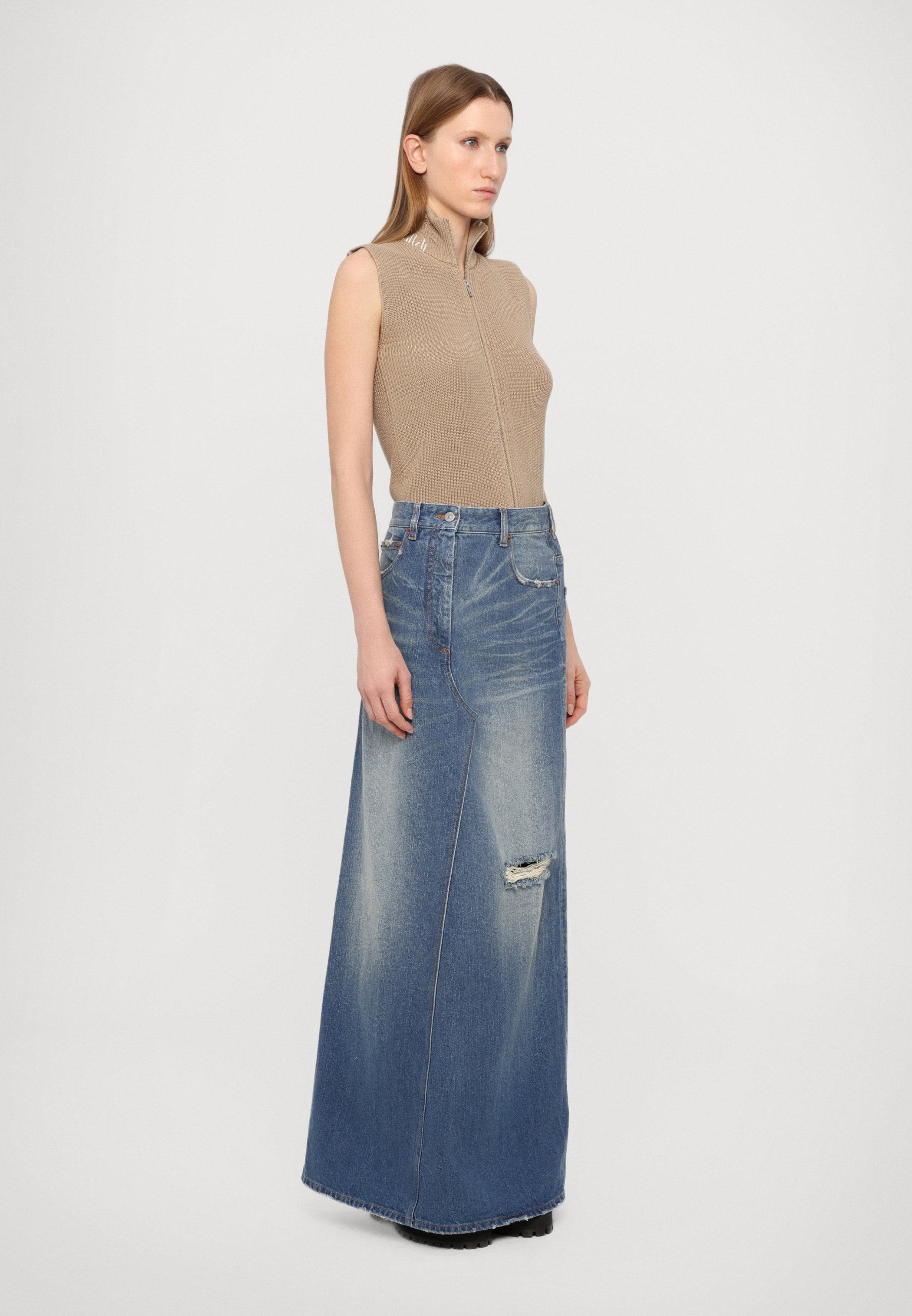 MM6 Maison Margiela LONG SKIRT - Denim skirt - medium blue