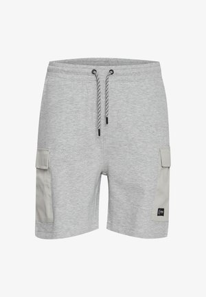 Șorturi gri confecționate dintr-un material moale, cu un elastic la talie și un șnur negru. Au două buzunare laterale cu accente gri.