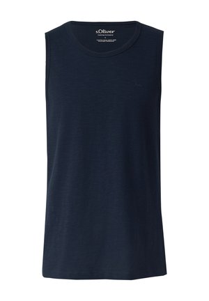 Mouwloos donkerblauw heren tanktop met ronde hals en subtiel s.Oliver-logo op de borst, casual stijl katoenstof.