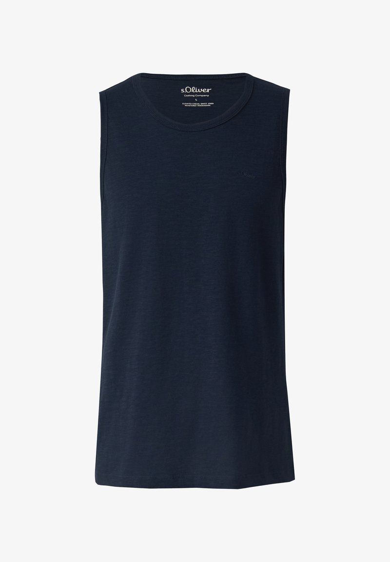 Débardeur pour homme sans manches bleu marine avec encolure ronde et logo s.Oliver discret sur la poitrine, tissu en coton de style décontracté.