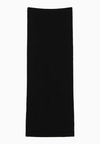 Zwart ribbelstof, rechthoekige vorm, gladde textuur, geen zichtbare patronen of hardware. Effen kleur overal, met rechte randen.