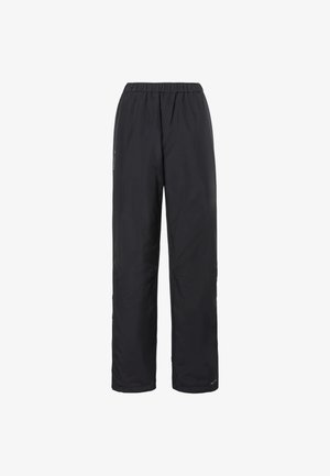 Pantaloni impermeabili neri con vita elastica, design a gamba dritta e branding minimalista sul lato. Tessuto liscio e resistente.