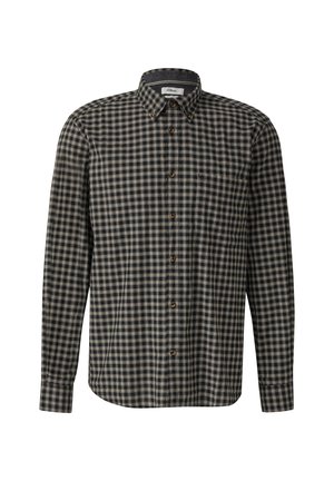 Button-up shirt in donkere tinten, met een geruit patroon, lange mouwen en een klassieke kraag. Gemaakt van geweven stof met een gestructureerde afwerking.