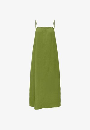 Grünes ärmelloses Maxikleid mit dünnen verstellbaren Trägern und strukturierter Stoff.