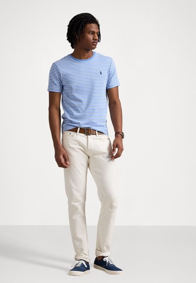 Polo Ralph Lauren CUSTOM SLIM STRIPED SOFT COTTON T-SHIRT - Tricou cu imprimeu - sky blue/white