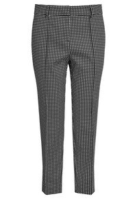 Černobílé kostkované kalhoty slim fit, s hladkým předním dílem, poutky na opasek a jemnou texturou látky.