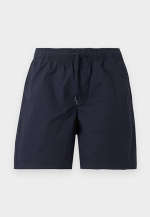 Pantaloncini da uomo blu navy con elastico in vita e coulisse frontale, dotati di tasche laterali e design semplice e leggero.