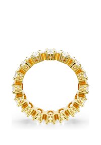 Anello eternity in oro, incastonato con grandi gemme trasparenti a taglio rotondo tutto attorno all'anello, con montatura a griffes.