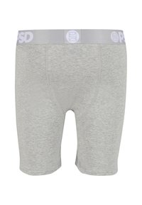 Boxers pour hommes gris clair avec une large ceinture grise ornée de logos PSD blancs et une couture au niveau de la poche avant.