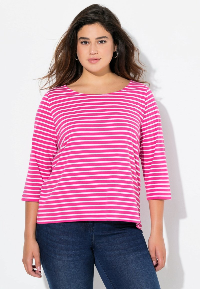 Ulla Popken STRIPED 3/4 SLEEVE - Maglietta a manica lunga - pink