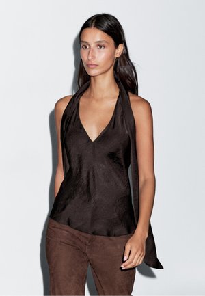 Massimo Dutti FLOWING TOP WITH TIE DETAIL - Blouse - dark brown