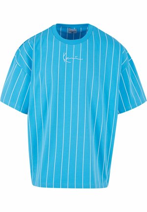 Karl Kani, SMALL SIGNATURE BOXY HEAVY  PINSTRIPE - T-Shirt print - cyan blue