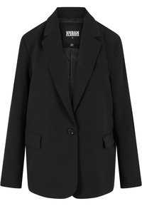 Blazer noir à un bouton avec revers à encoche, poches à rabat, manches longues et doublure intérieure lisse, taille petite par Urban Classics.