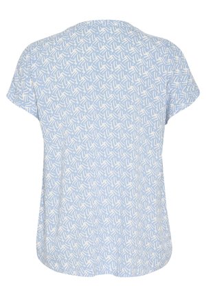 Light blue short-sleeve t-shirt featuring an abstract white pattern throughout. Soft fabric, round neck, and a relaxed fit.