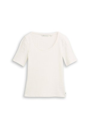 TOM TAILOR DENIM, TOM TAILOR DENIM T-SHIRT SLIM FIT POINTELLE T-SHIRT - T-shirt basic - off white