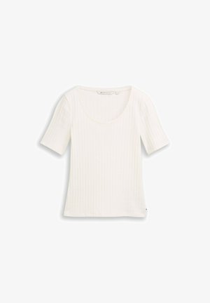 TOM TAILOR DENIM, TOM TAILOR DENIM T-SHIRT SLIM FIT POINTELLE T-SHIRT - T-shirt basic - off white