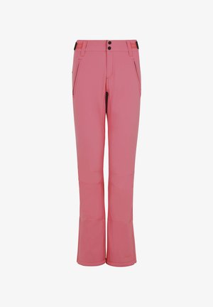 Roze soft-shell broek met een gestroomlijnd ontwerp, voorzien van twee voorzakken, een ritssluiting en versterkte zoom voor duurzaamheid.