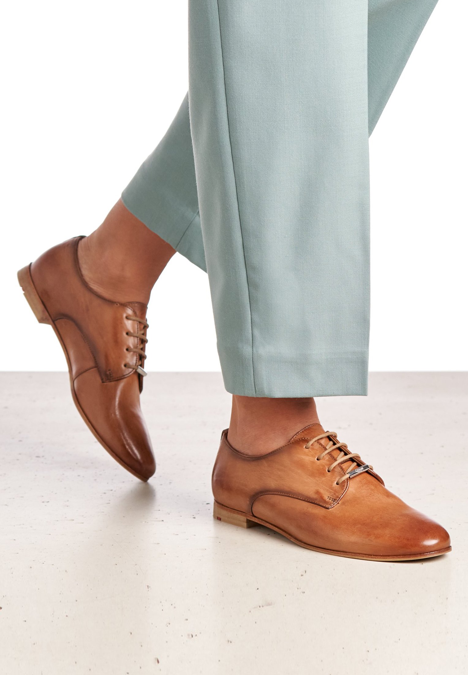 Stringate eleganti derby marroni da uomo in pelle con dettagli brogue Primopiano