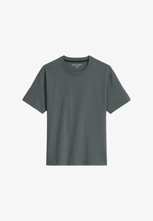 Dark gray short-sleeve crew neck cotton t-shirt with ribbed collar and Marc O’Polo brand label inside neckline.