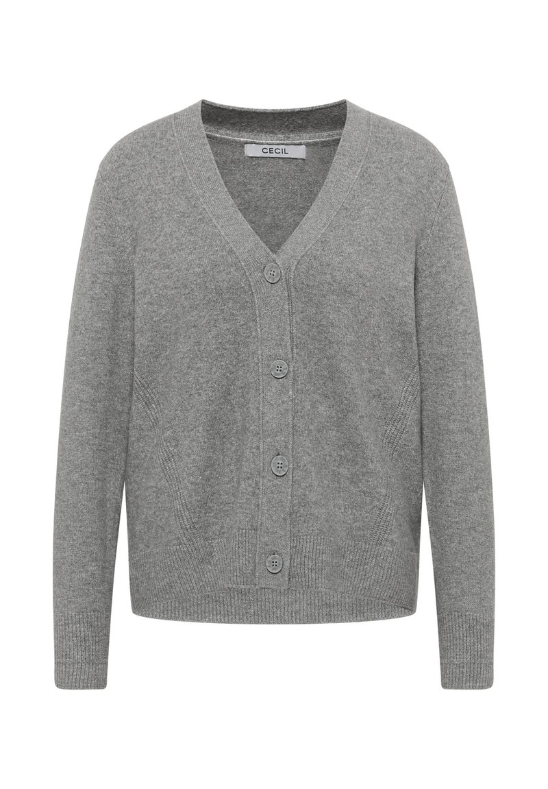 Cardigan col V gris | Soie, laine et cachemire | Monaco