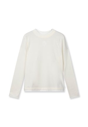 Langärmeliges Hemd aus cremefarbenem Baumwollstoff mit rundem Ausschnitt, dezentem Logo auf der Vorderseite und geradem Saum für eine entspannte Passform.