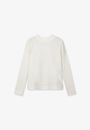 Langarmshirt van crèmekleurige katoen met een ronde halslijn, subtiel voorlogo en een rechte zoom voor een ontspannen pasvorm.