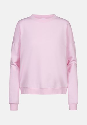 Roze sweatshirt met een ronde hals, verlaagde schouders, lange mouwen en geribbelde manchetten. Gemaakt van een zachte, lichte stof.