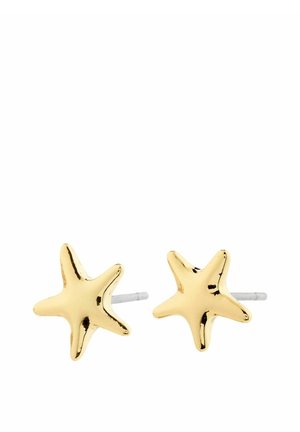 Guld ørestikkere i stjerneform med en skinnende finish, der har en glat tekstur og flade bagsider for sikker pasform.