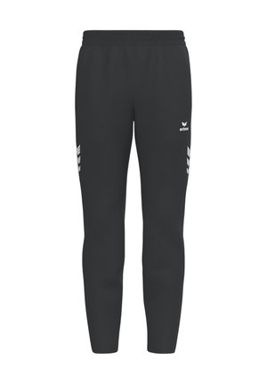 Schwarze Sporthosen mit schmaler Passform, elastischem Bund, Logo und weißen Akzenten an den Seiten. Weicher Stoff.