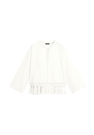 Massimo Dutti, EMBROIDERED BLOUSE WITH FRINGED HEM - Camicetta - white