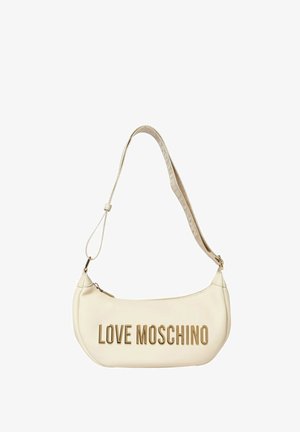 Crèmekleurige schoudertas met gouden "LOVE MOSCHINO"-lettering en verstelbare band met geperst merklogo.