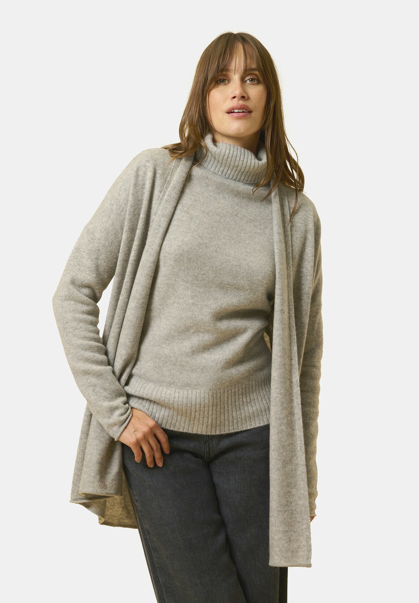 Just Cashmere LONG OUVERT COL CHÂLE Gilet mottled cloud/gris