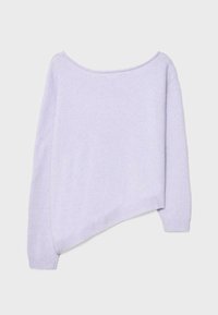 Helllavendelfarbenes, oversized Sweatshirt mit weit geschnittenem Ausschnitt, langen Ärmeln und asymmetrischem Saum. Hergestellt aus weichem, texturiertem Stoff.