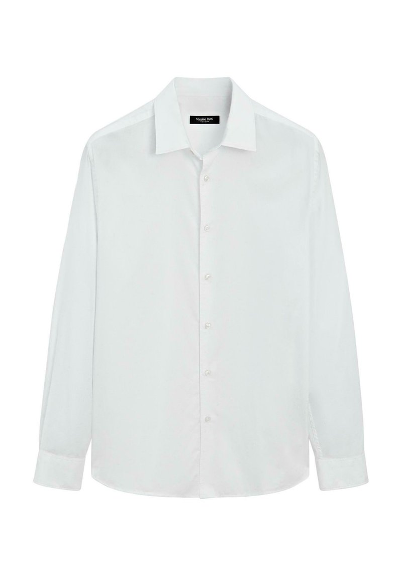 Witte lange mouwen overhemd met knoopsluiting, gemaakt van gladde stof, met een klassieke kraag, borstzak en contourede zoom.
