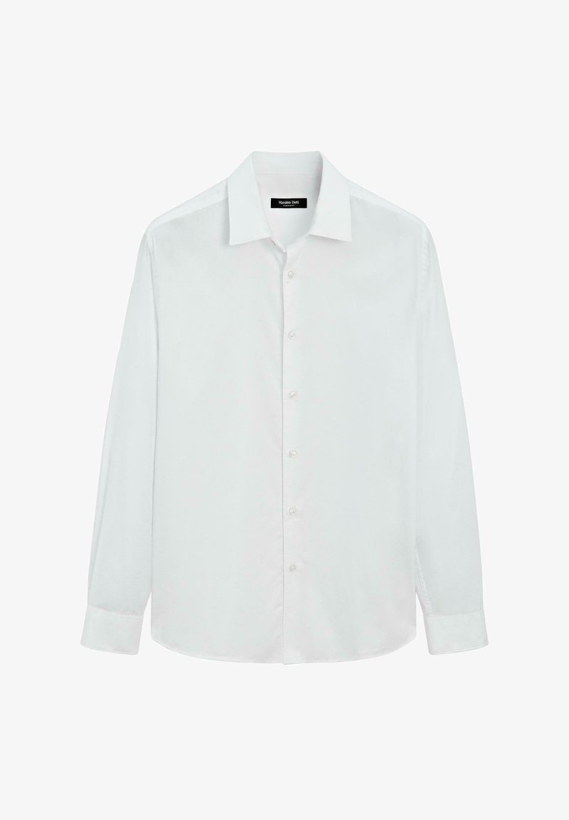 Witte lange mouwen overhemd met knoopsluiting, gemaakt van gladde stof, met een klassieke kraag, borstzak en contourede zoom.