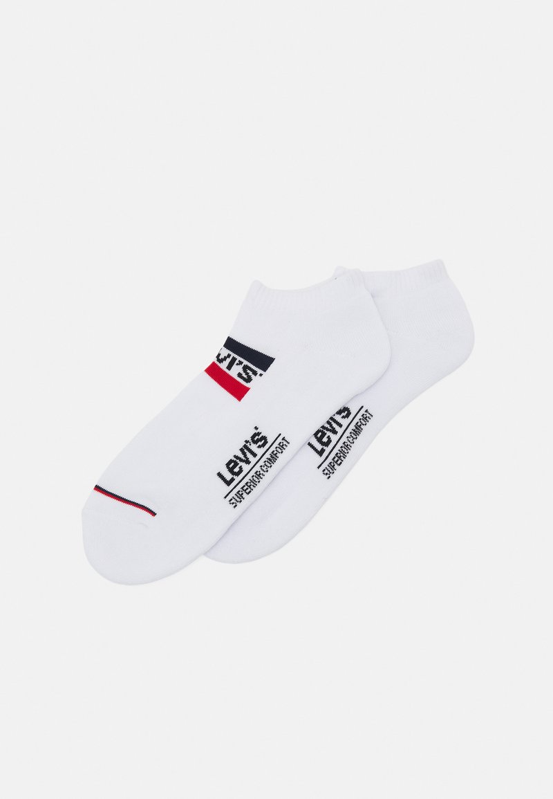 Bela anklnika iz bombaža, ki imajo barvno črto in blagovno znamko "Levi's". Gladka tekstura z ojačanima predeloma prstov in pete.