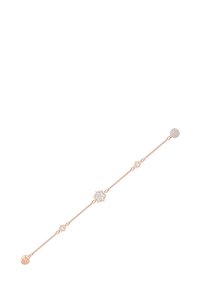 Armband aus Roségold mit sternförmigen Akzenten und klaren Edelsteinen, verbunden durch eine zarte Kette, mit einem runden Anhänger an einem Ende.