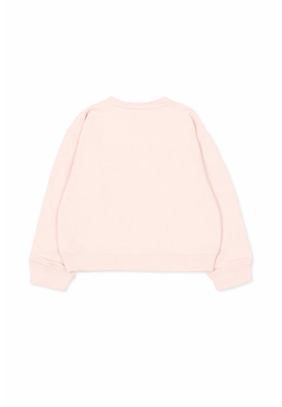 Sweat-shirt à manches longues rose clair avec col rond, vu de dos, avec poignets et ceinture côtelés, design uni.