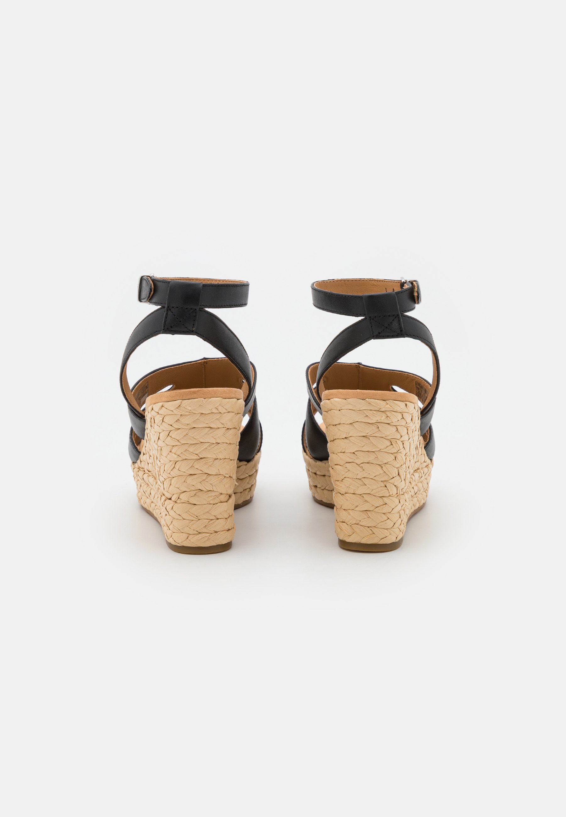 UGG Women's Careena Wedge Sandal in Black Leather, Size 5