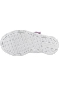 Semelle en caoutchouc blanche avec un motif texturé, présentant une étiquette de marque bien visible et des bords lisses et propres.